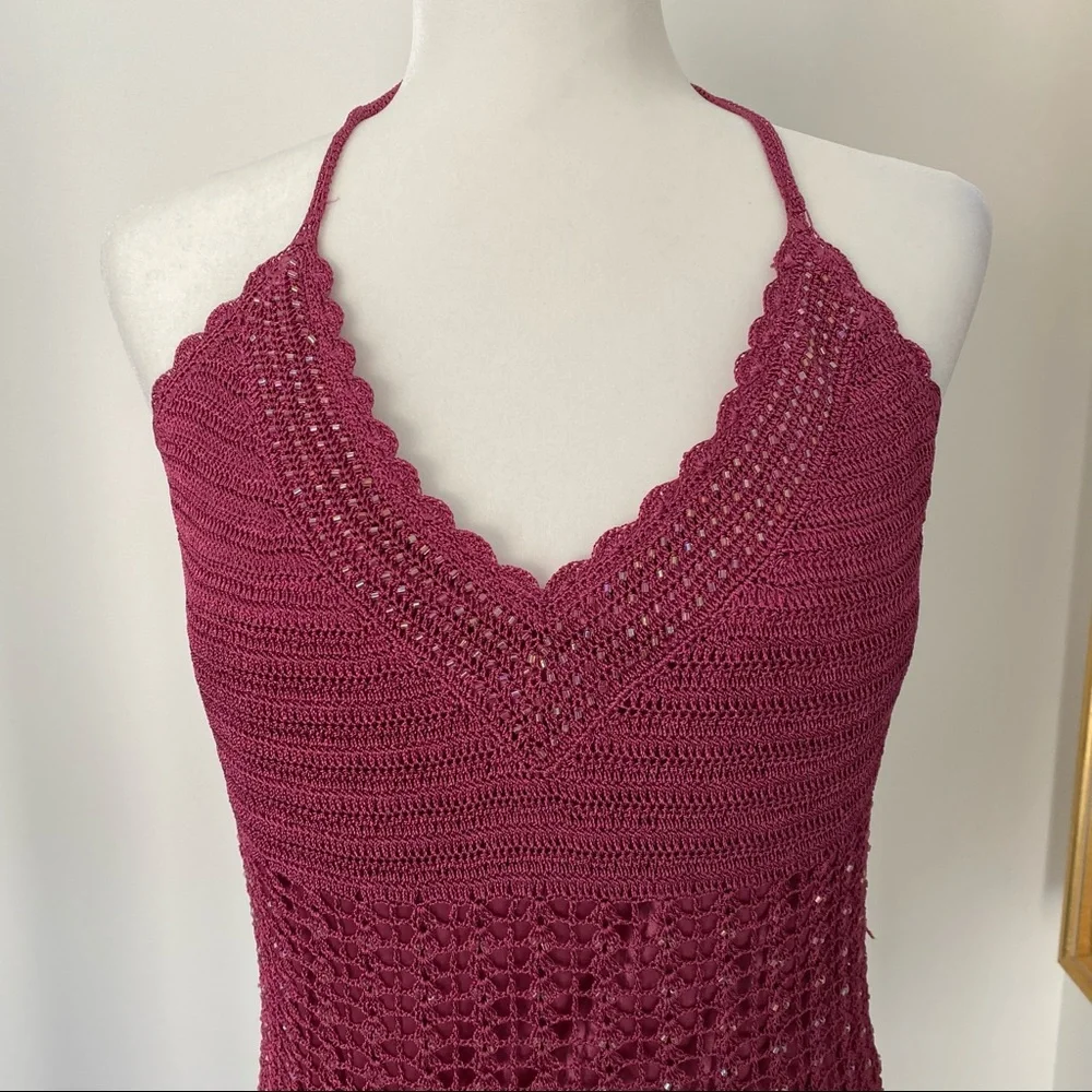 Y2K FLIRTY CROCHET HALTER TOP LE CHATEAU / SIZE XL - Picture 6 of 10